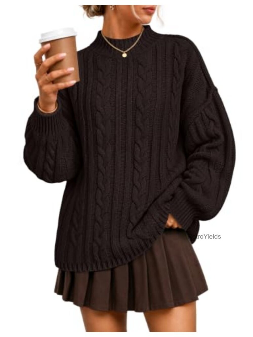 Mock Neck Cable Knit Pullover Sweater Oversized Fall Winter